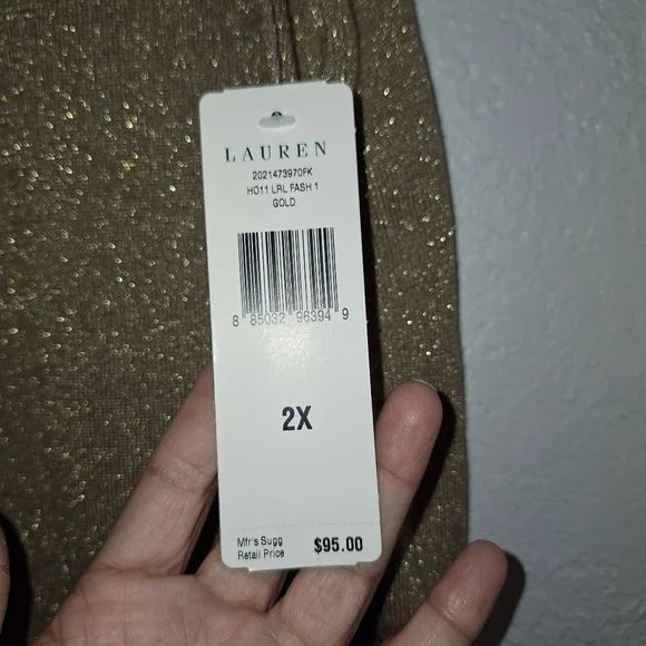 NWT LaurenRalphLauren Silk Blend Sequin Gold Turtleneck Sleeveless Sweater 2X - Picture 6 of 6